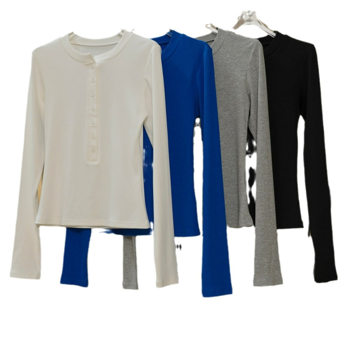 Women's Long Sleeve Henley Shirt with Button Placket and Slim Fit Chichicherry