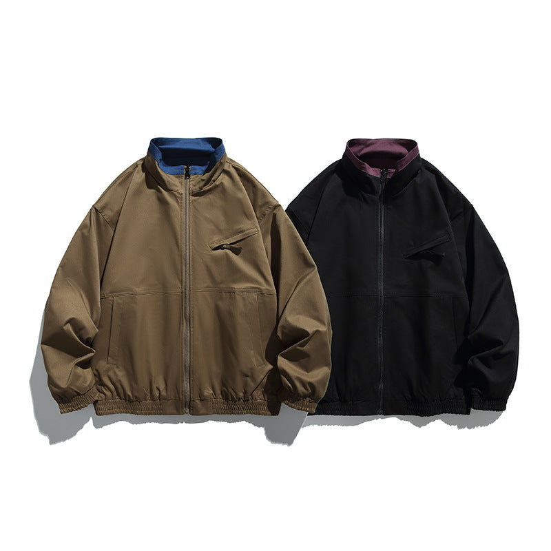 Unisex Boxy transitional jacket made of technical cotton blend with stand-up collar, front zipper, and concealed chest flap Chichicherry