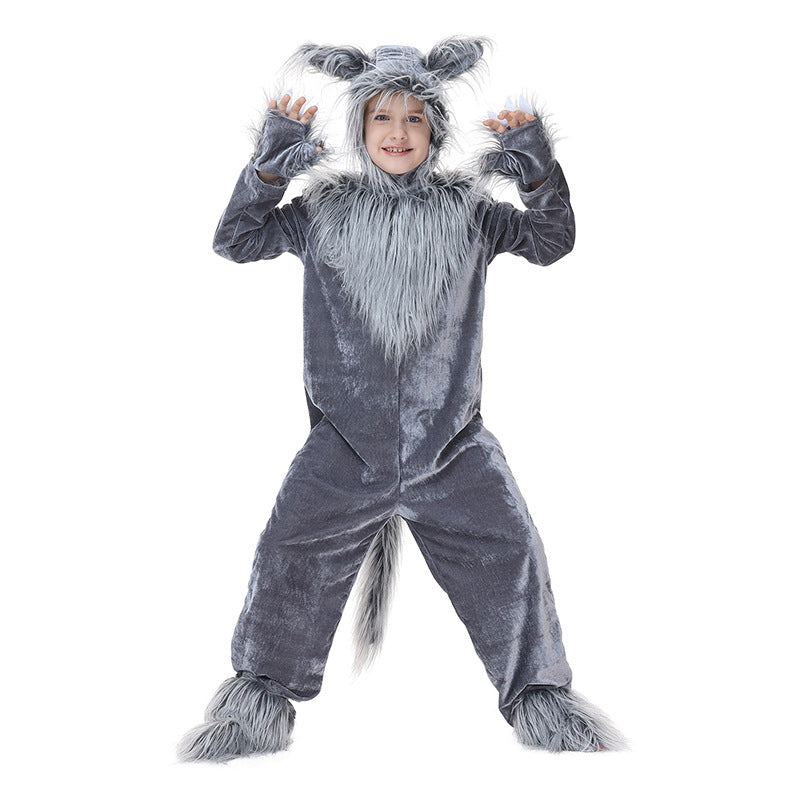 Girls Plush Wolf Costume with Hood and Detailed Faux Fur Accents Chichicherry