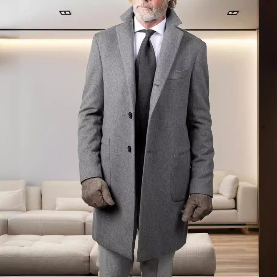 Men's Long Cut Single-Breasted Coat with Slim Silhouette Chichicherry