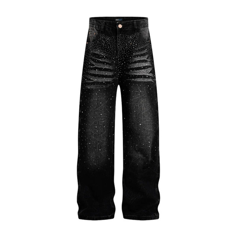 Women's wide High-Waist jeans with distressed rips and rhinestone details Chichicherry