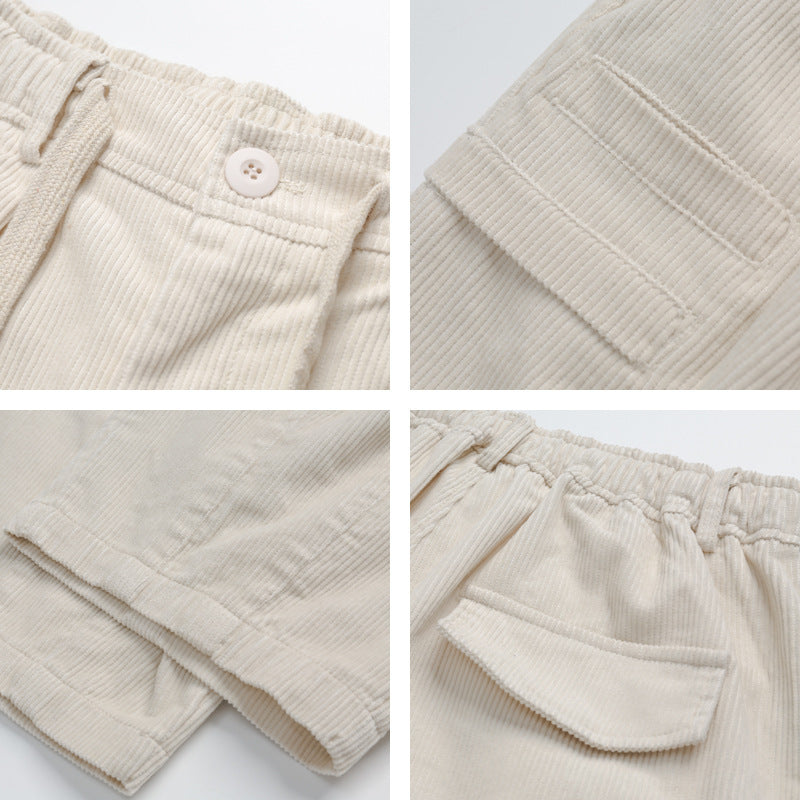 Women Wide High-Waisted Cord Pants in Culotte Cut with Drawstring and Patch Pockets Chichicherry