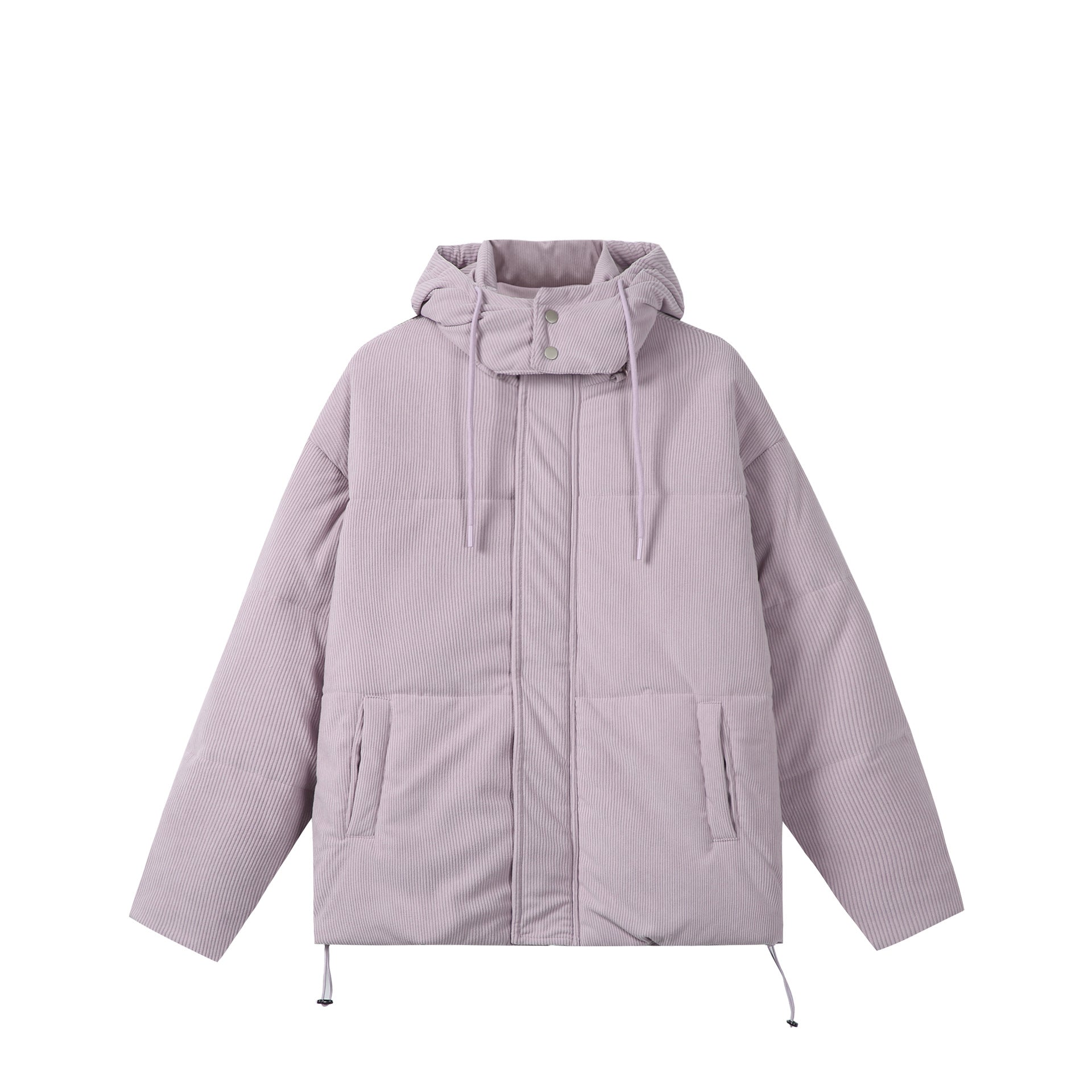 Unisex Quilted Cord Parka in Boxy Cut with High Collar and Drawstring Chichicherry