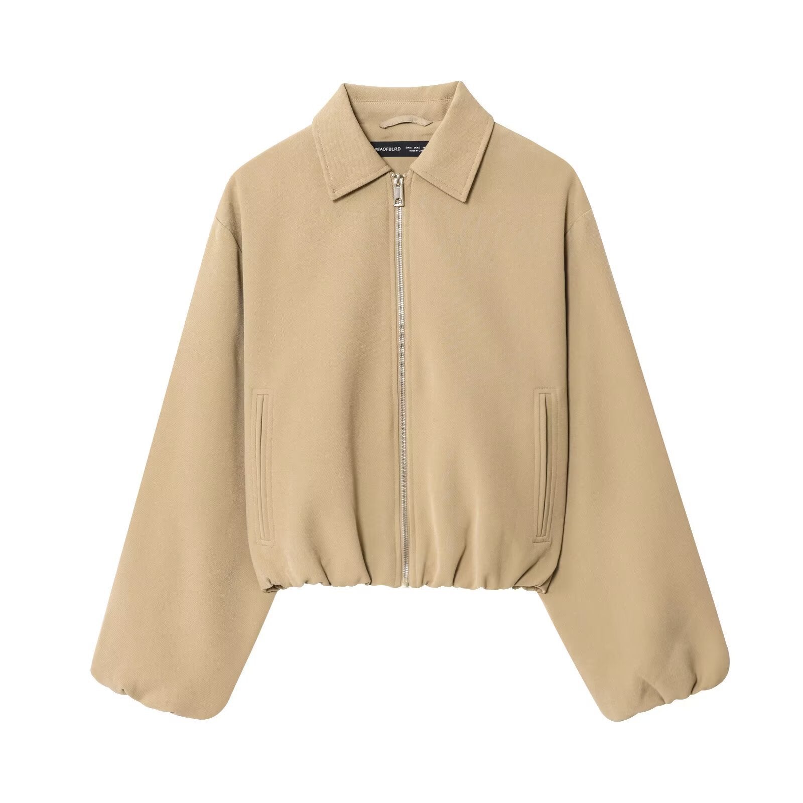 Women short jacket made of vegan leather with Kent collar, full-length zipper and gathered hem Chichicherry