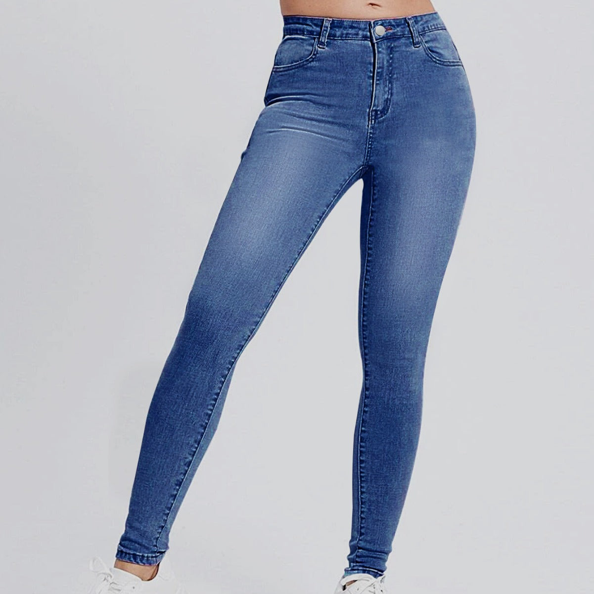 Women High-Cut Elastic Skinny Jeans with High Waist and Slim Fit Chichicherry