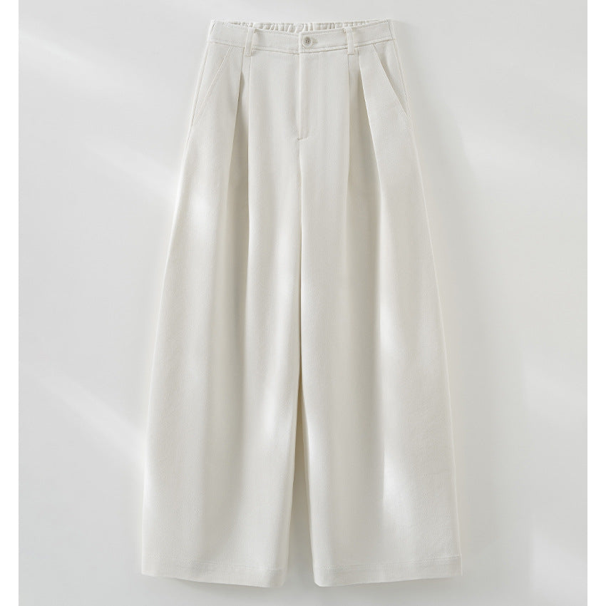 Women's Wide High-Waist Pants with Pleats and Elastic Back Chichicherry