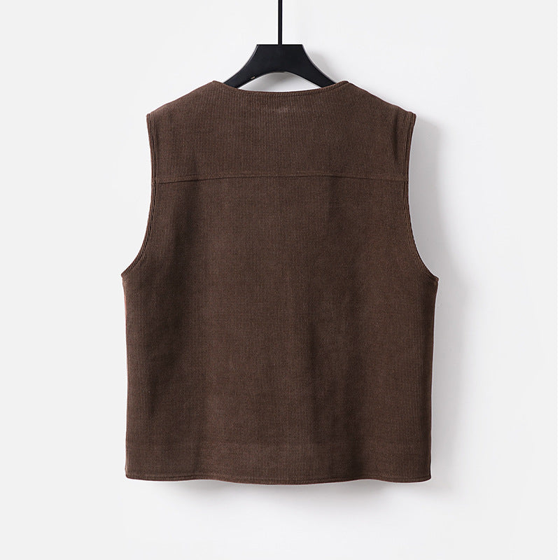 Men's Padded Cord Waistcoat with V-Neck and Patch Pockets Chichicherry
