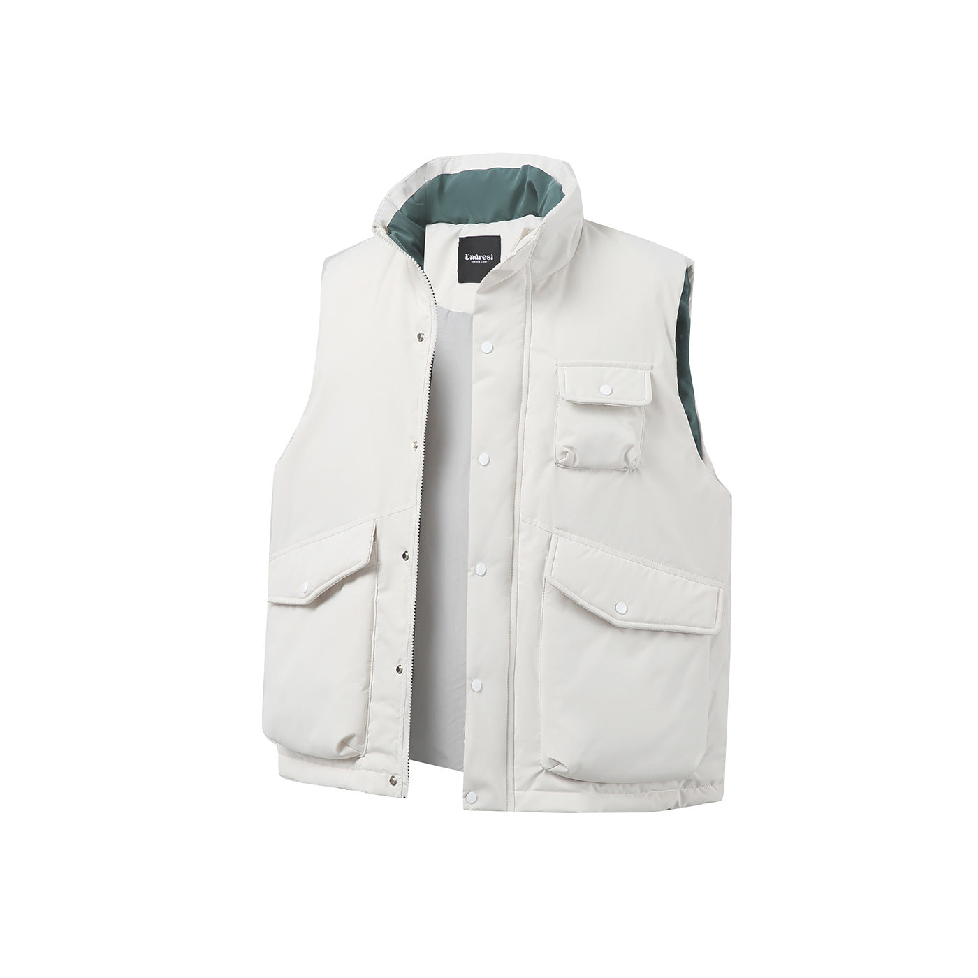 Unisex Padded Utility Vest with High Stand-Up Collar and Flap Pockets Chichicherry