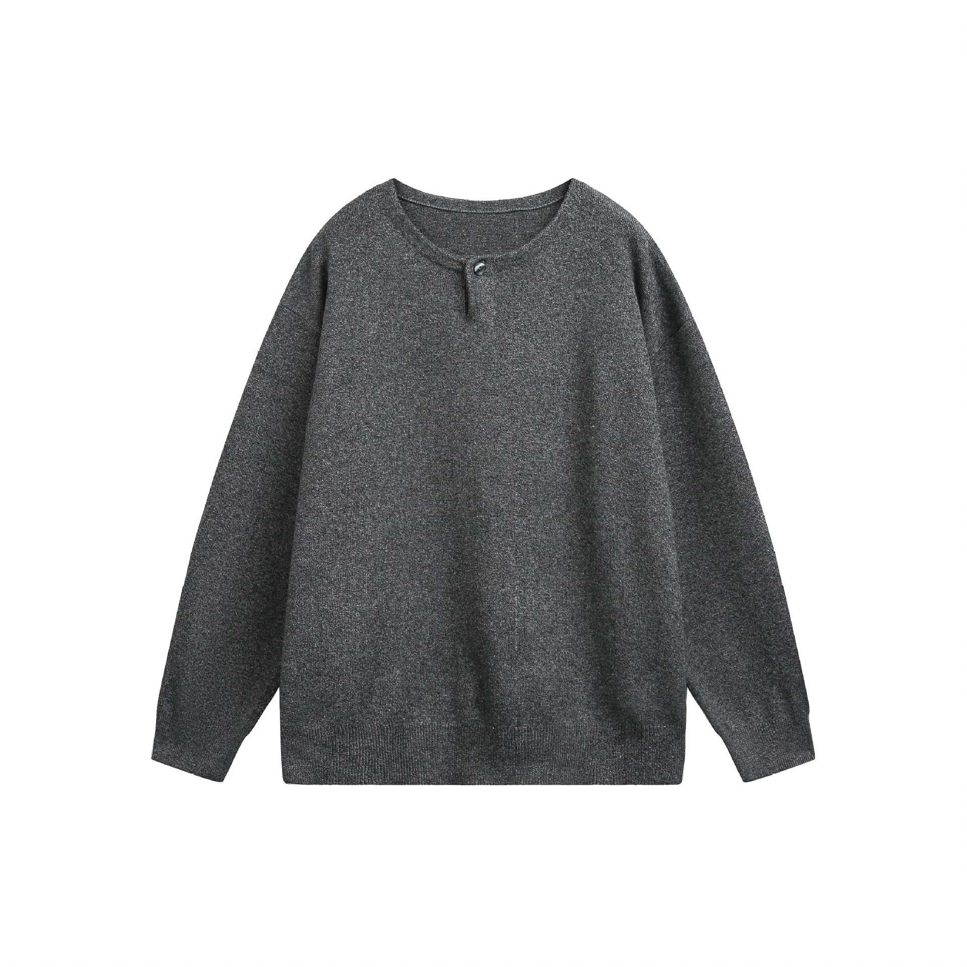 Women's Oversized Knit Sweater with Button Detail at Crew Neck Chichicherry