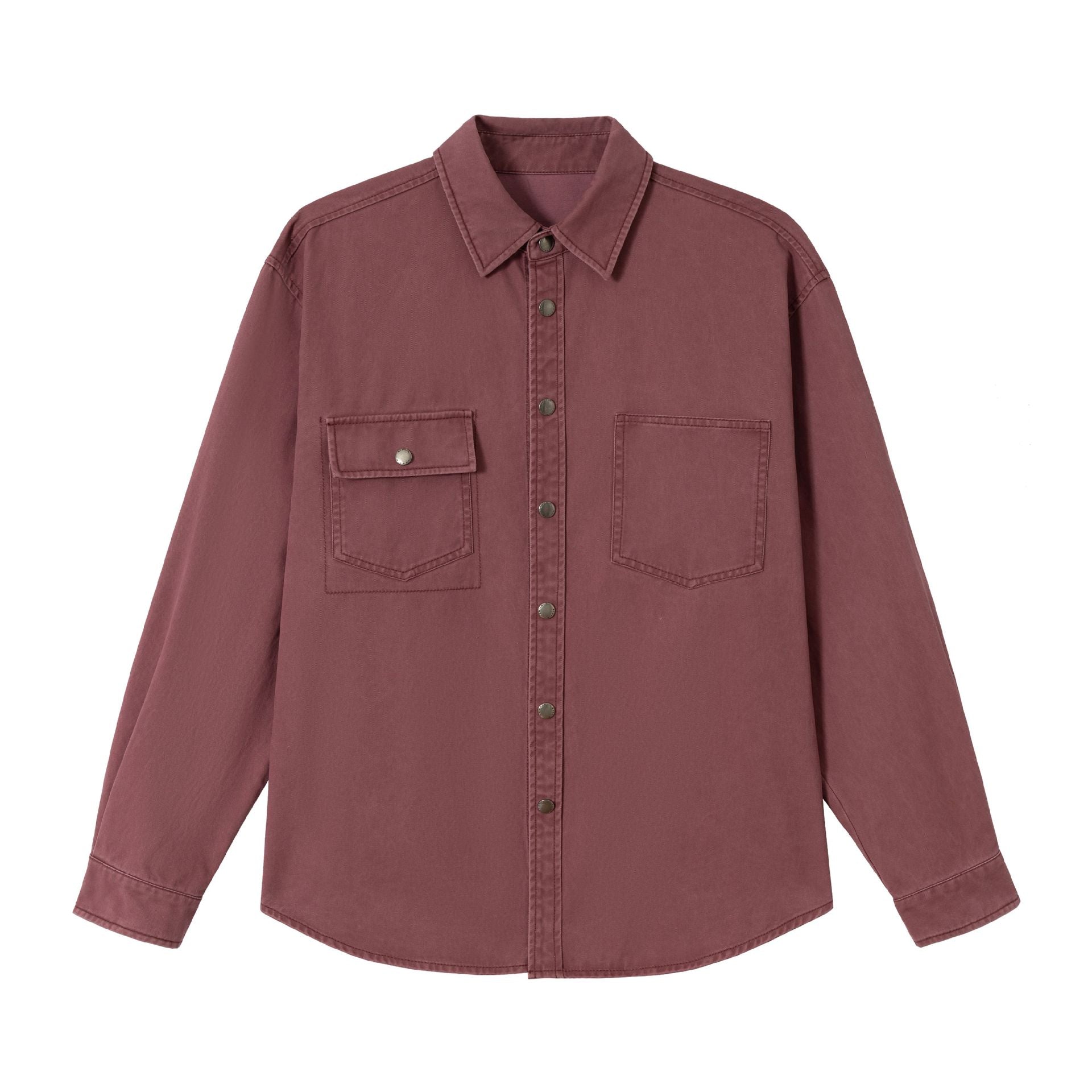 Ladies Oversize Shirt Jacket in Shacket Style made of washed cotton twill with snap button closure Chichicherry