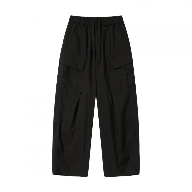 Unisex Wide Cargo Pants with Elastic Waistband, Drawstring and Patch Flap Pockets Chichicherry