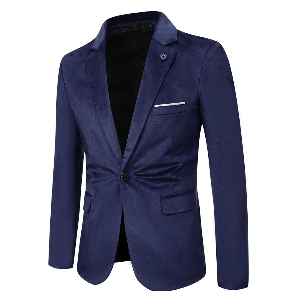 Men's Tailored Velvet Blazer with One Button, Lapel Collar and Flap Pockets Chichicherry