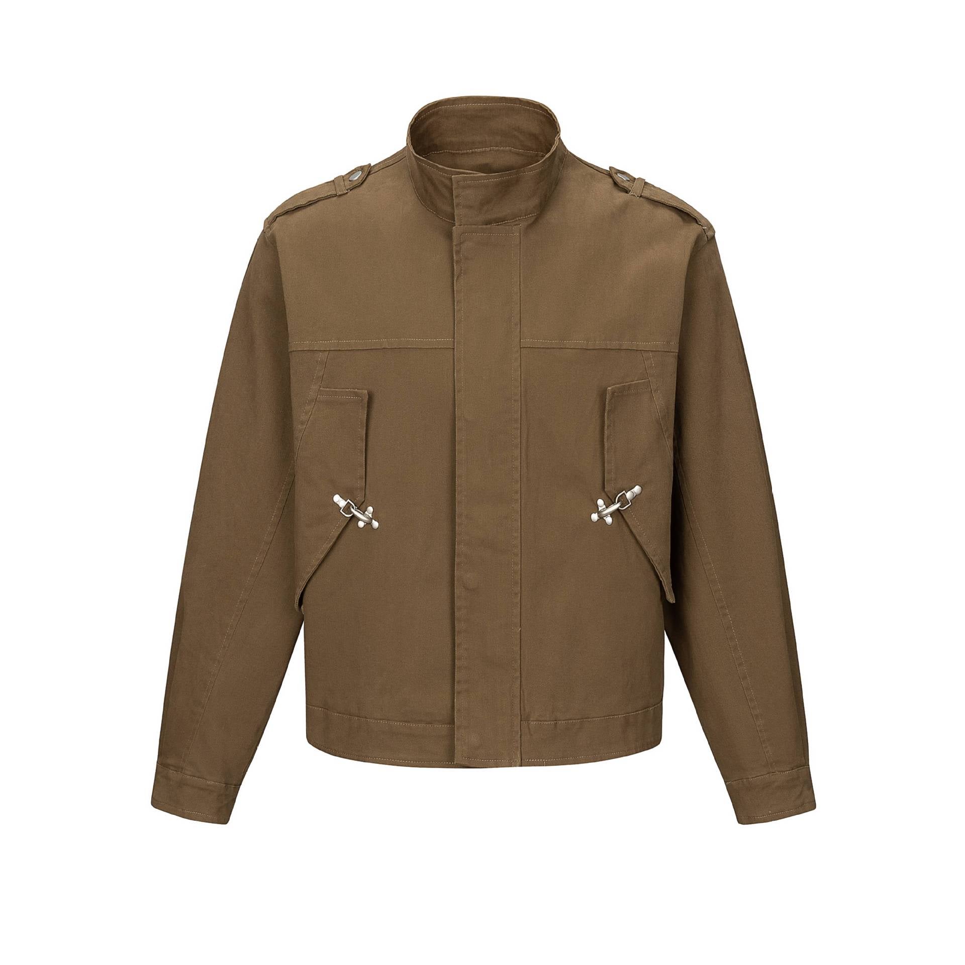 Men's short jacket in field style with funnel collar, shoulder flaps, and utility pockets Chichicherry