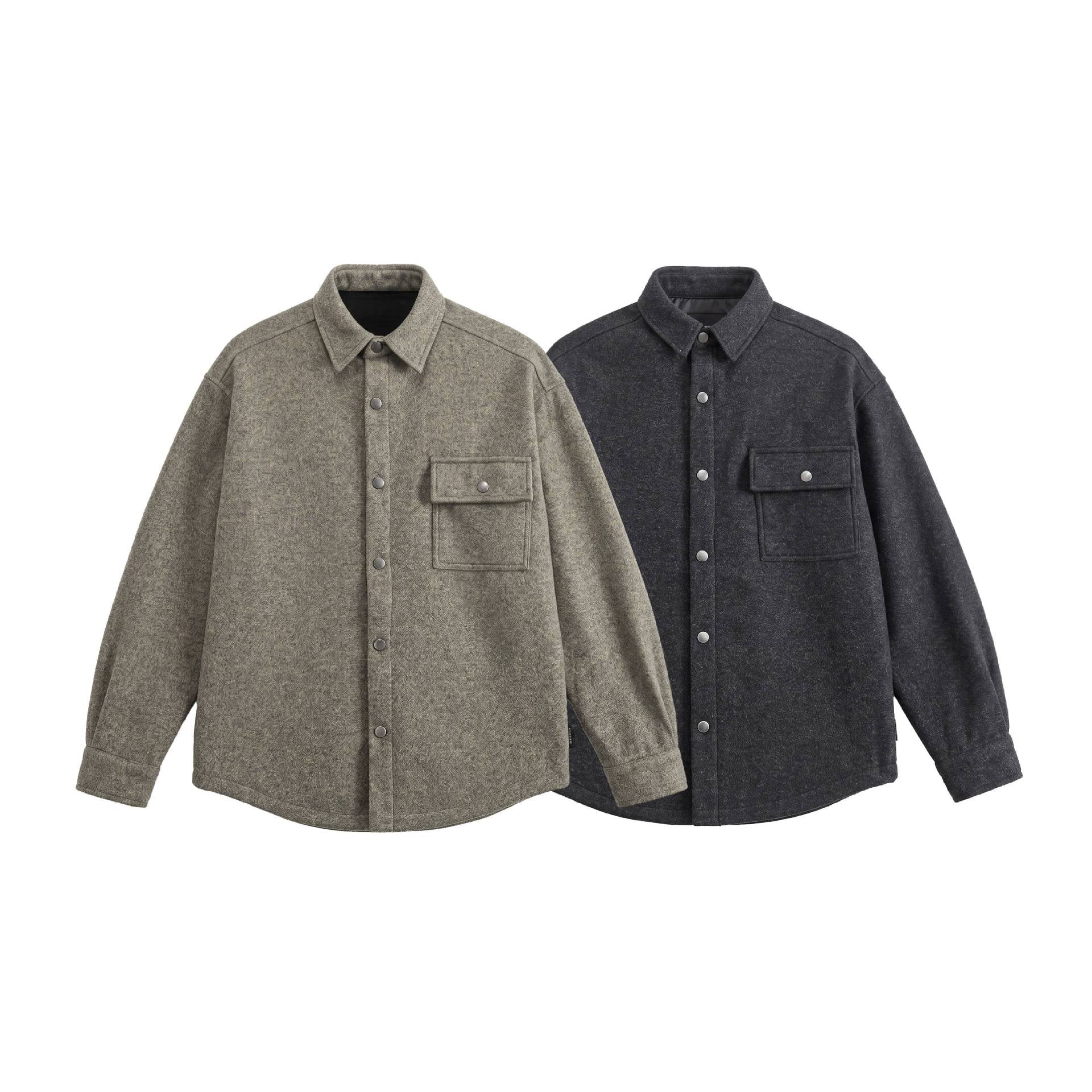 Men's Wool Blend Overshirt in Shirt Jacket Style with Snap Button Front and Flap Pocket Chichicherry