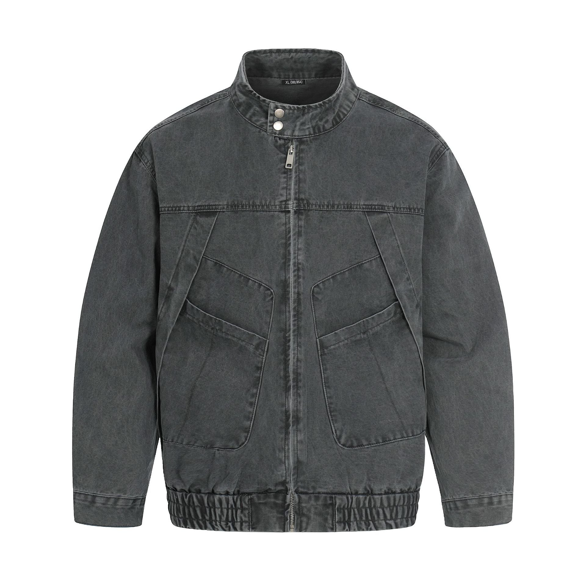 Men's short-cut field bomber in vintage canvas with stand-up collar and large flap pockets