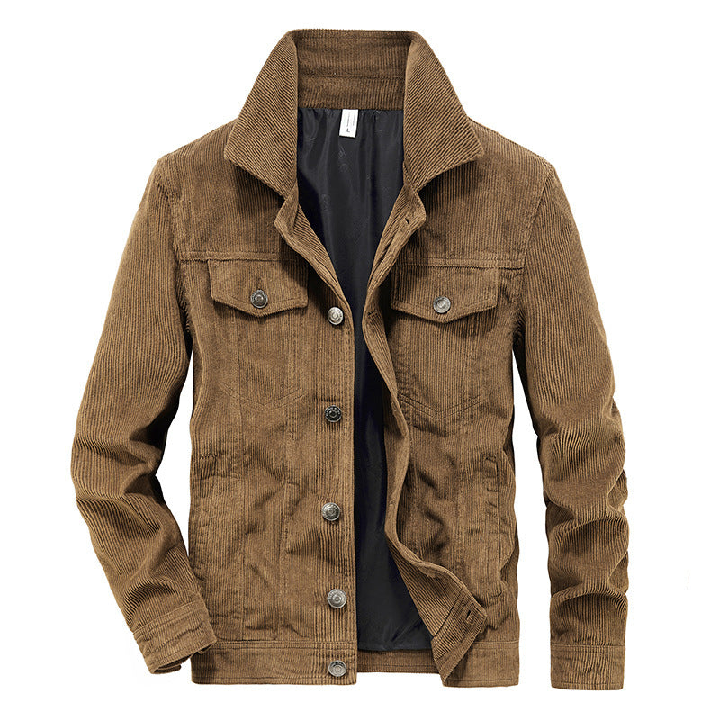 Men's cord jacket in trucker style with fine cord structure and snap button closure Chichicherry