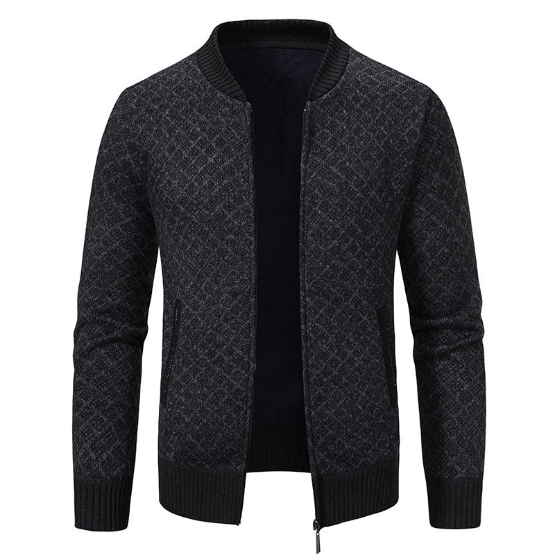 Men Tailored Jacquard Zip Cardigan with Diamond Structure and Pockets Chichicherry
