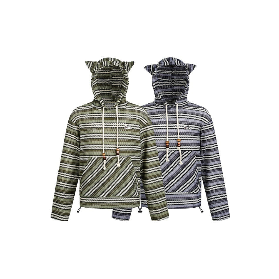 Women's Knit Hoodie with Cat Ears and Kangaroo Pocket Chichicherry