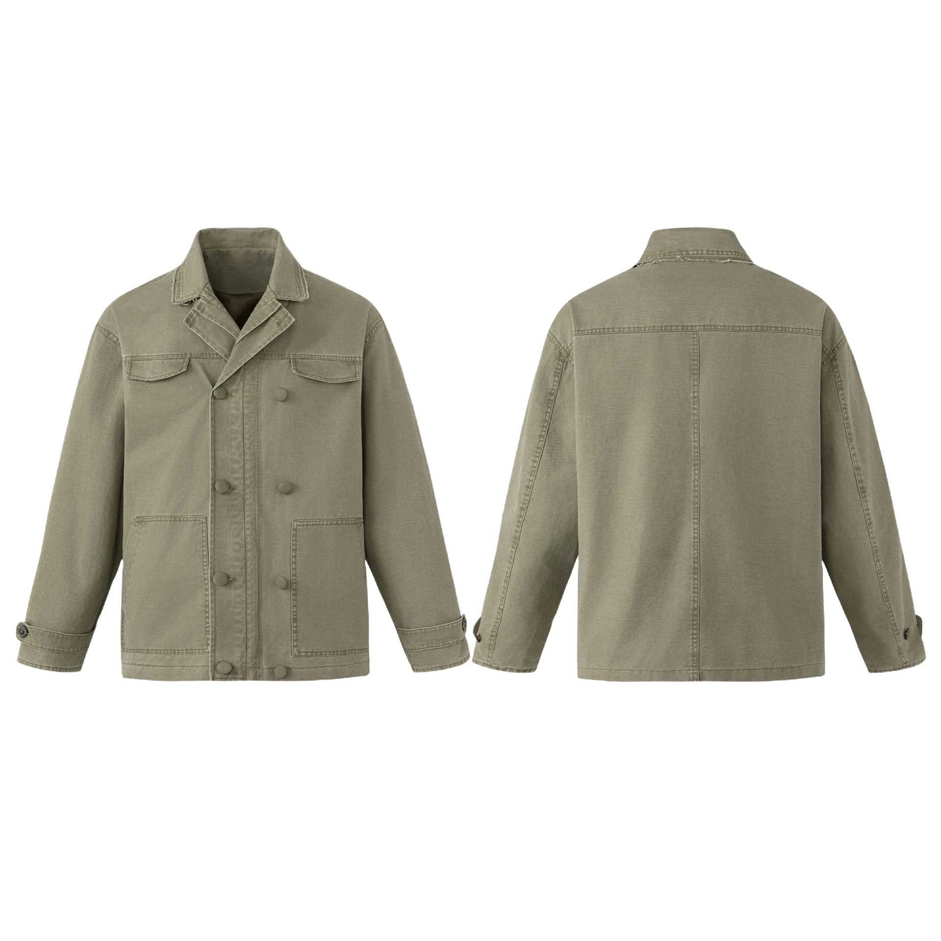 Unisex Robust Canvas Workwear Blouson with double button-free row, patch front pockets, and reinforced sleeves Chichicherry