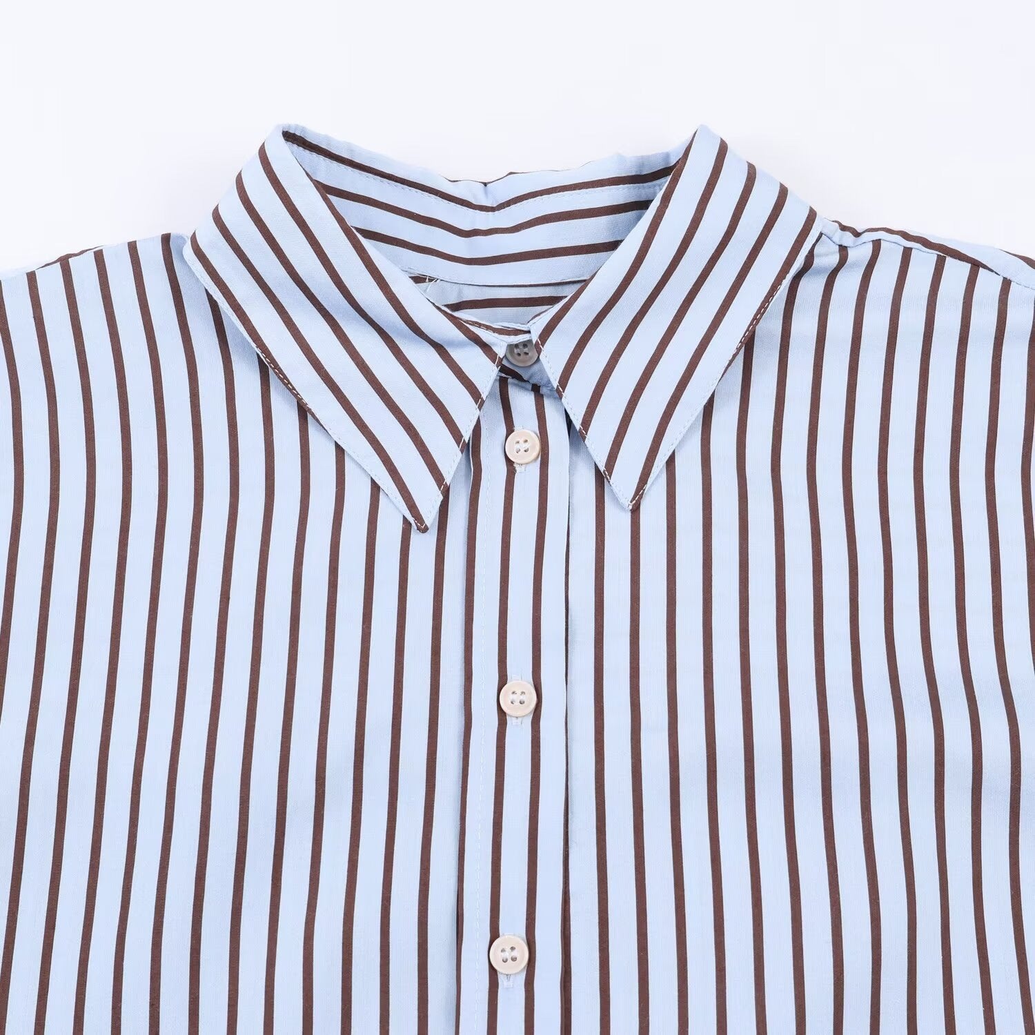 Women’s Oversize Striped Shirt Blouse with Kent Collar, Continuous Button Placket and Long Cuff Chichicherry