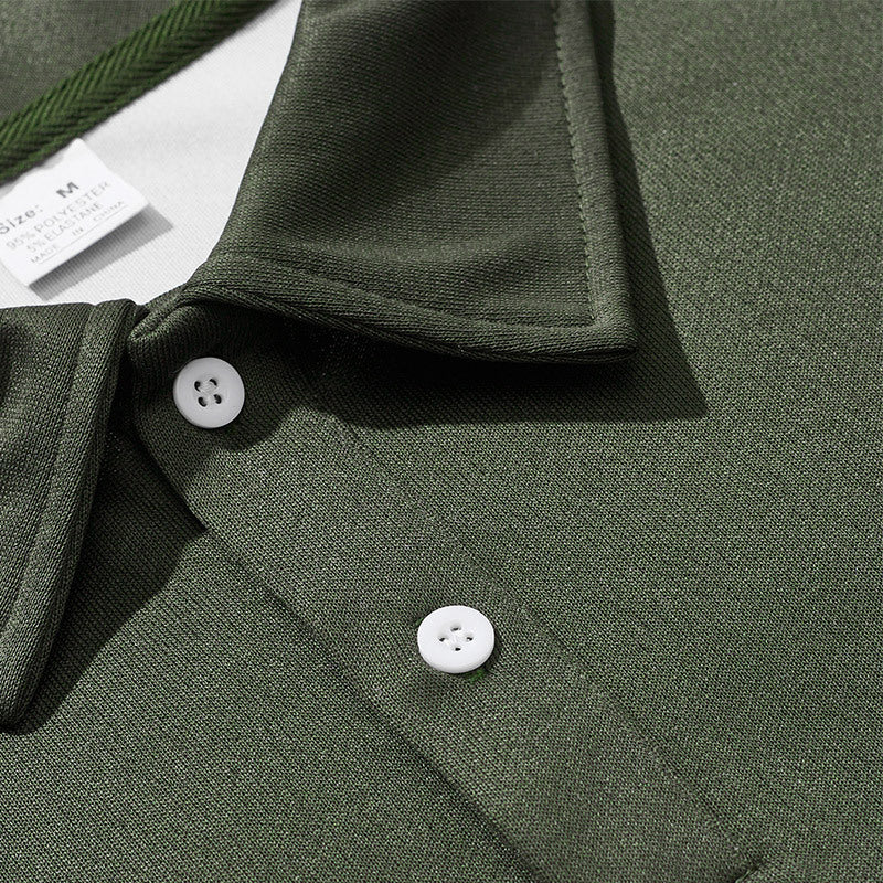 Men's Relaxed Polo Sweatshirt with Snap Button Placket and Contrast Arm Details Chichicherry