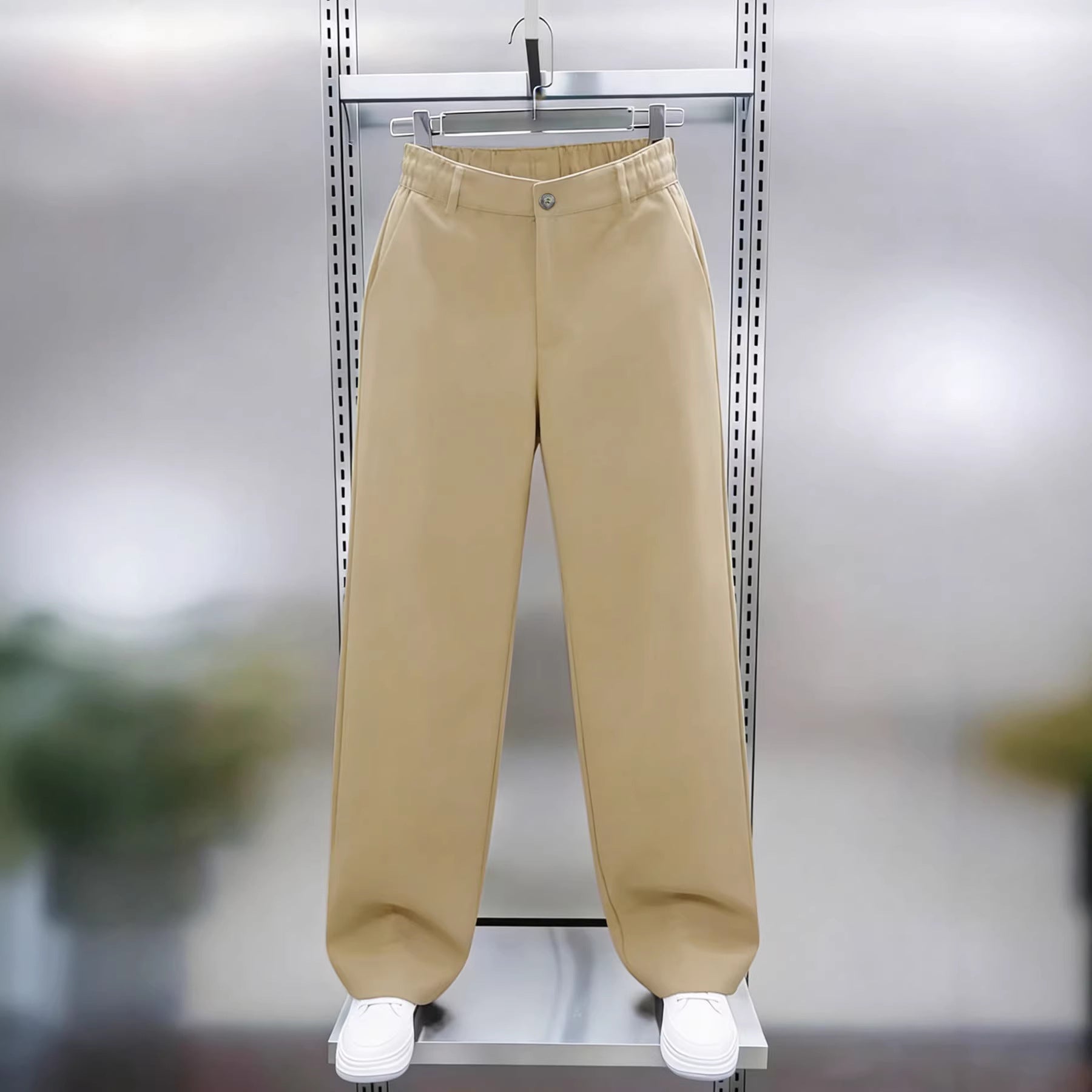 Men's Wide Twill Trousers with High Waist, Elastic Back Waistband and Straight Leg Chichicherry