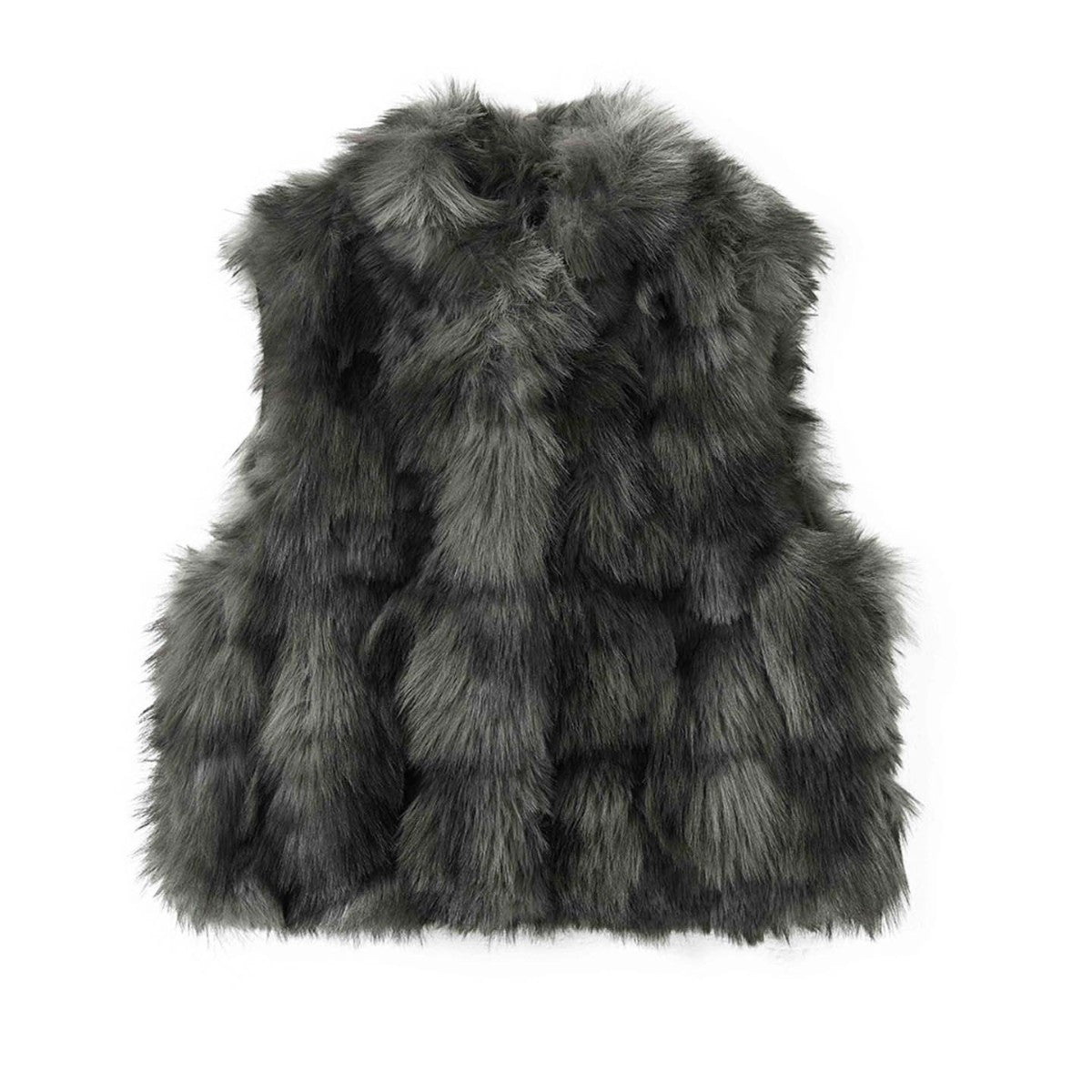 Women's short faux fur vest with voluminous collar and boxy silhouette Chichicherry