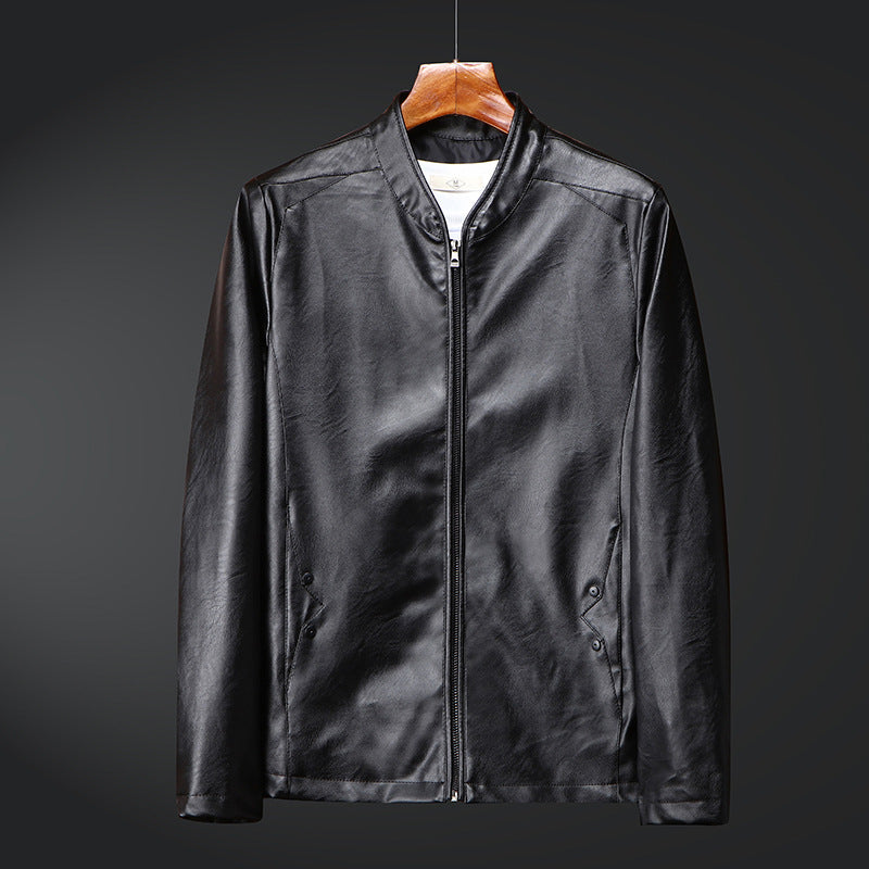 Men's slim synthetic leather blouson with standing collar and two-way zipper Chichicherry