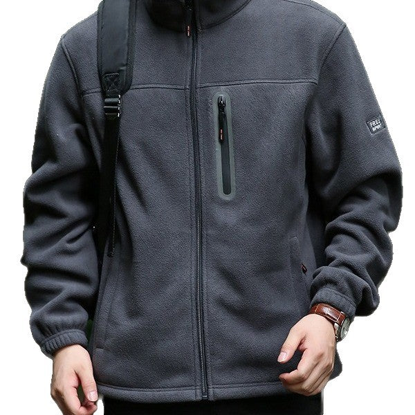 Men's Breathable Microfleece Jacket with Water-Repellent Chest Zip Placket and Stand-Up Collar Chichicherry