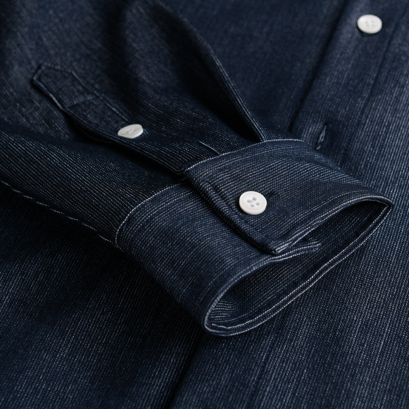Men's denim overshirt in shirt jacket style with chest pocket and full button placket Chichicherry