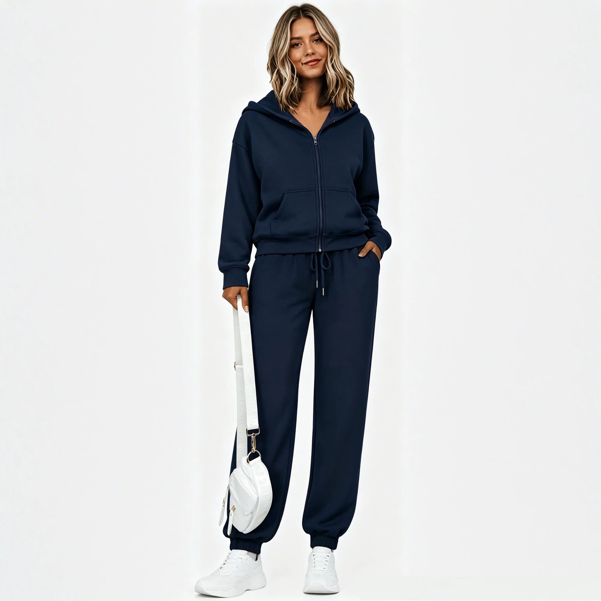 Women's zip hooded sweatset made of soft cotton blend with kangaroo pocket and drawstring joggers Chichicherry