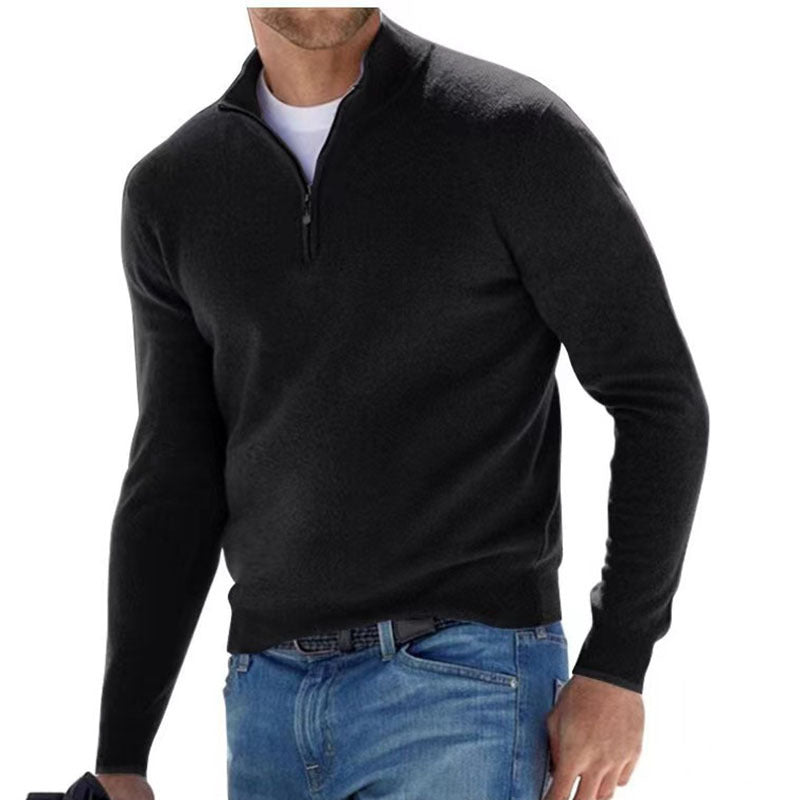 Men's Fine Knit Sweater with Short Zipper and Troyer Collar Chichicherry