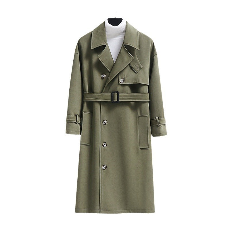 Men's trench coat in modern wool blend with belt, shawl collar, and patch pockets Chichicherry