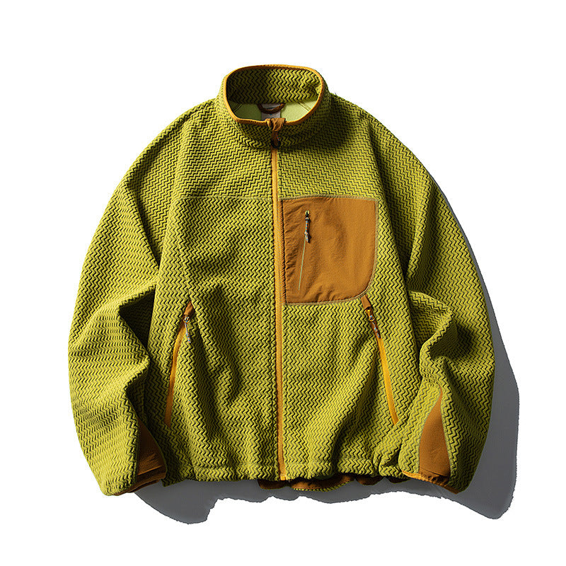 Unisex textured fleece jacket with stand-up collar and chest pocket Chichicherry