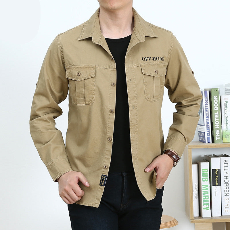 Men's shirt jacket in utility style with chest flap pockets and off-road embroidery Chichicherry
