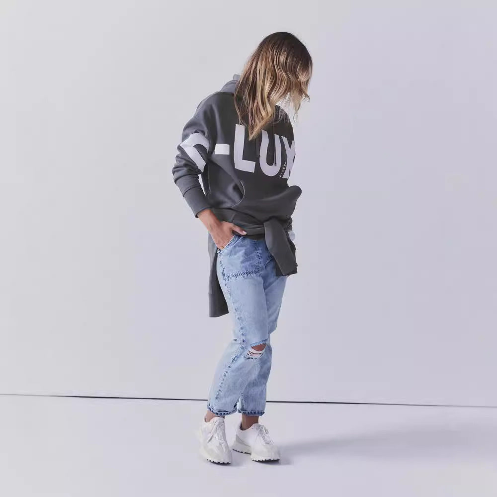 Damen Oversized Kapuzenpullover mit markantem Logoprint, Kängurutasche und Seitenschlitzen Chichicherry