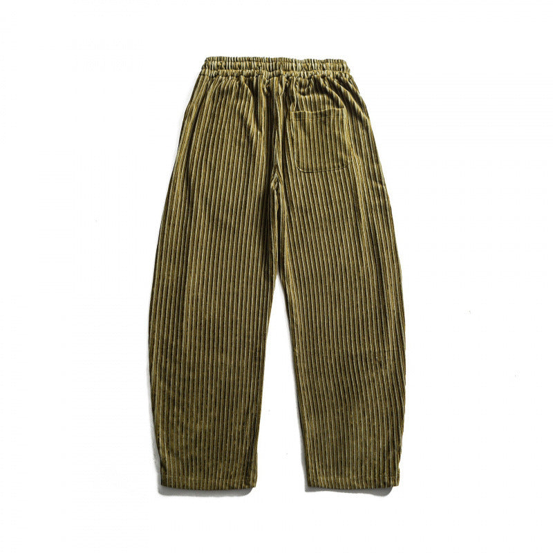Unisex Wide Cord-Style Lounge Pants with Drawstring and Vertical Stripes Chichicherry