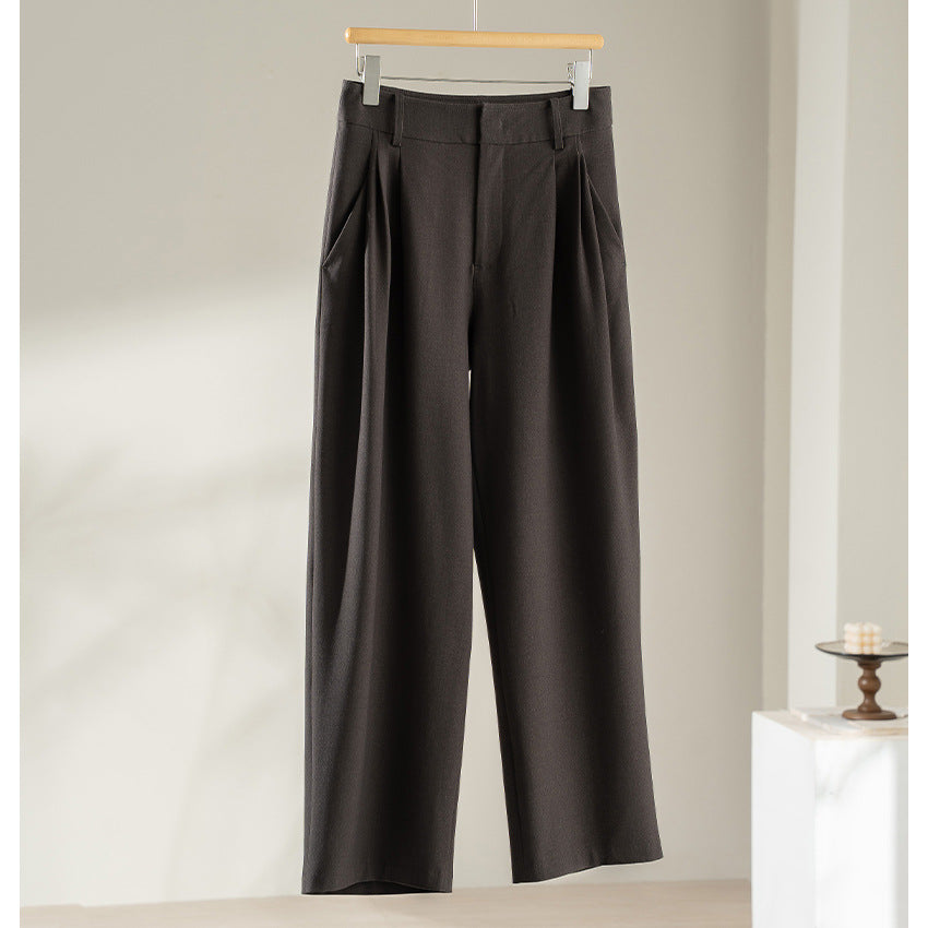 Women's High-Cut Pleated Pants with Wide Leg, Pleats and Side Pockets Chichicherry