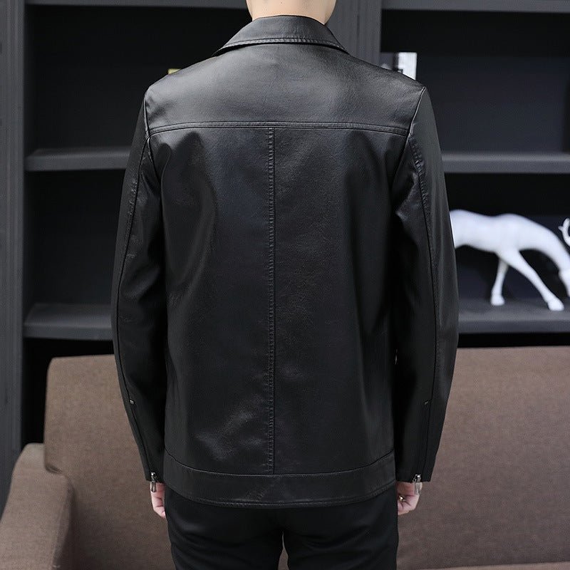 Men's leather-look zip jacket with warming teddy lining and minimal seam design Chichicherry