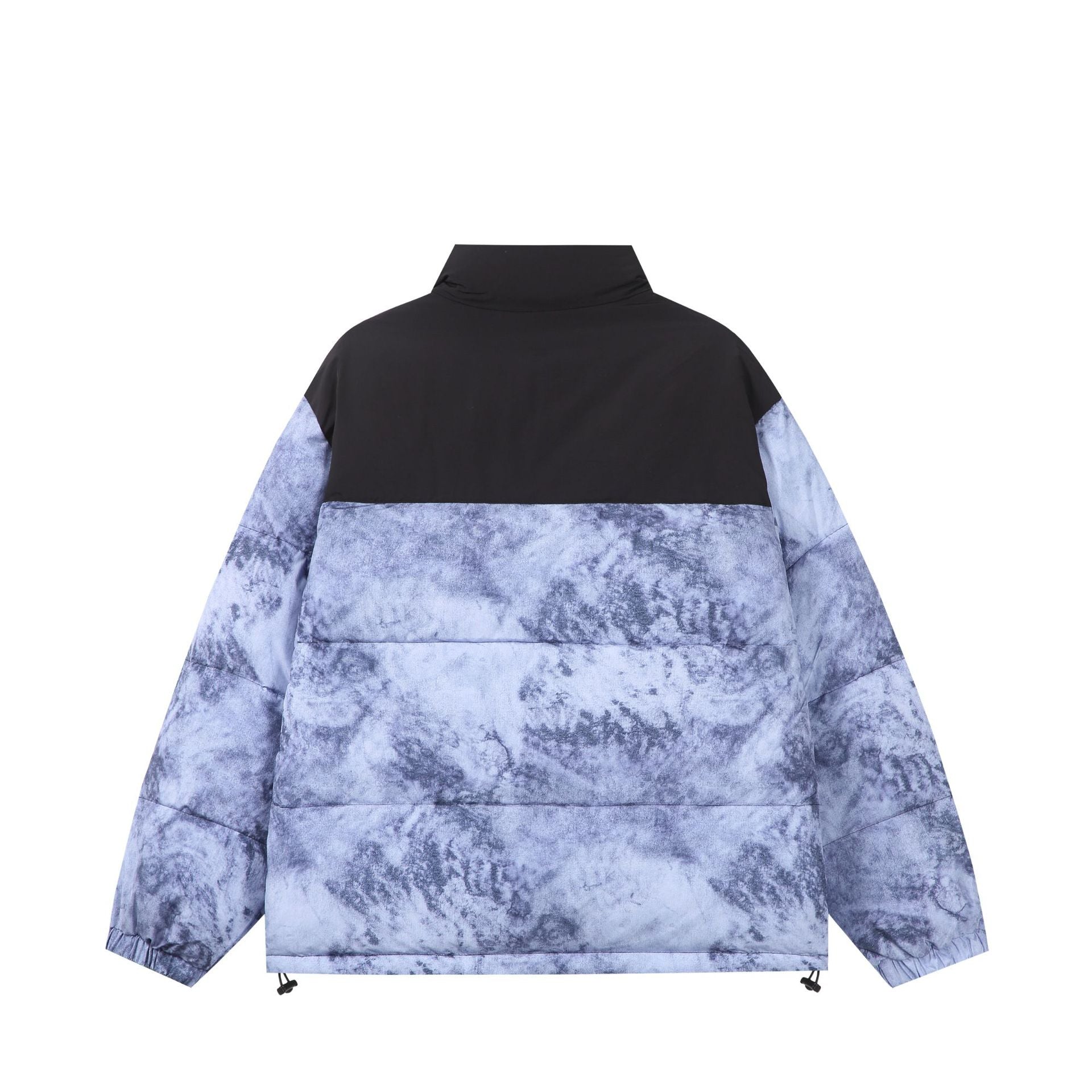 Unisex Padded Boxy Insulated Jacket with Marble Effect and High Stand-Up Collar Chichicherry