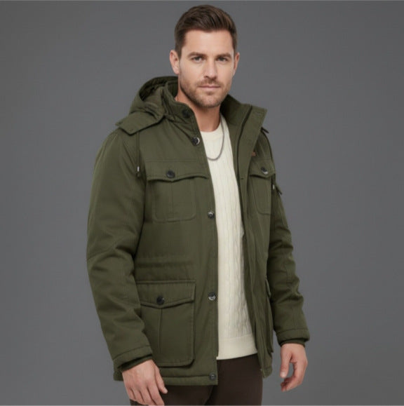 Men's Padded Winter Parka with Hood and Multifunctional Pockets Chichicherry