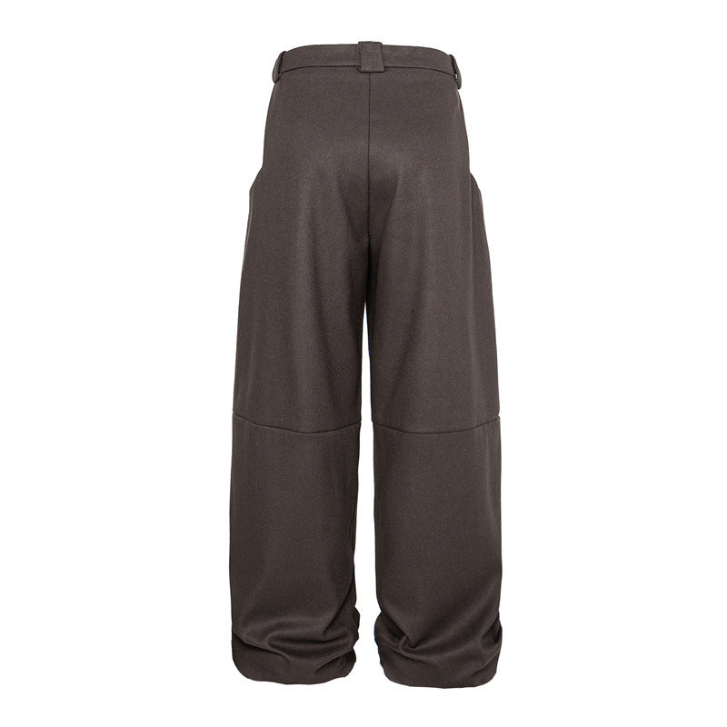 Women Wide Pleated Palazzo Style Trousers with High Waist and Turn-Up Waistband Chichicherry