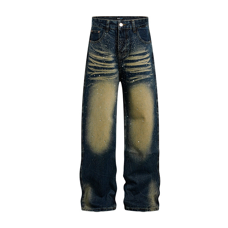 Women's wide High-Waist jeans with distressed rips and rhinestone details Chichicherry
