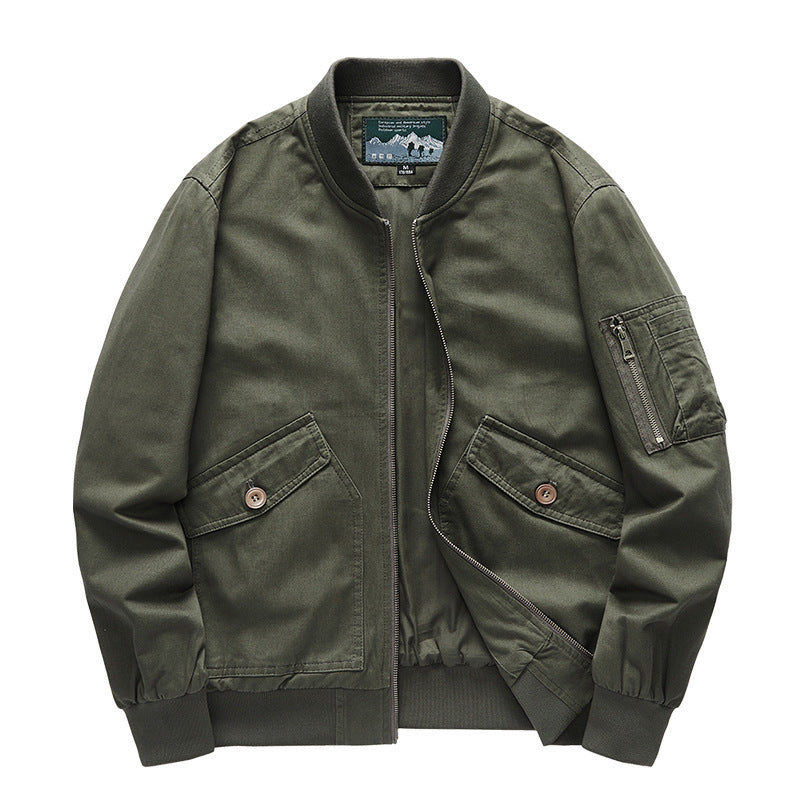 Men's Canvas Bomber Jacket in Utility Field Style with Arm Pocket, Flap Pockets and Ribbed Cuff Chichicherry