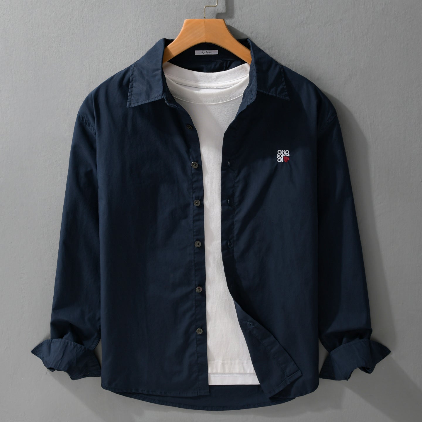 Men's Lightweight Cotton Shirt with Kent Collar and Subtle Logo Embroidery Chichicherry