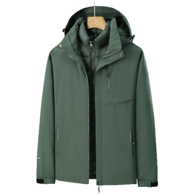 Men's three-piece transitional parka with removable quilted inner jacket and weatherproof softshell outer layer Chichicherry