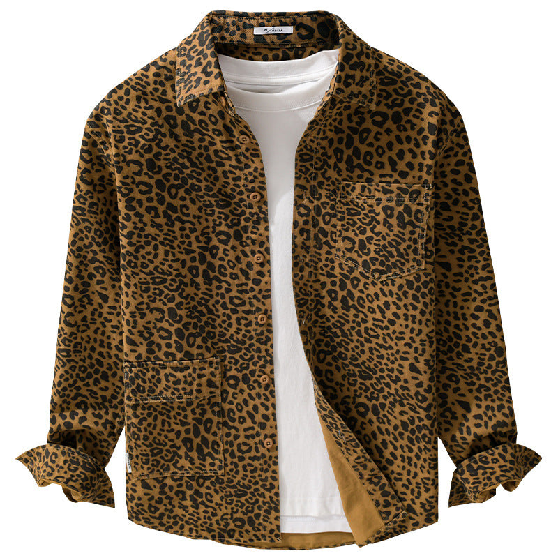 Women's Oversized Shirt Jacket in Leo Design with Patch Pockets Chichicherry