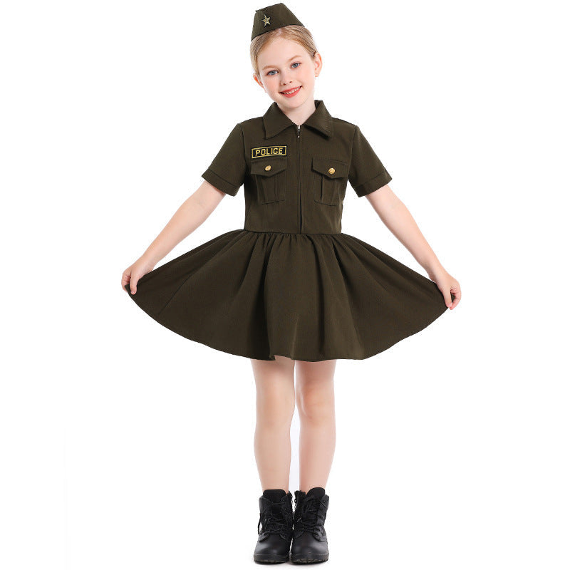 Girl Police Costume Dress with Skirt and Hat Chichicherry