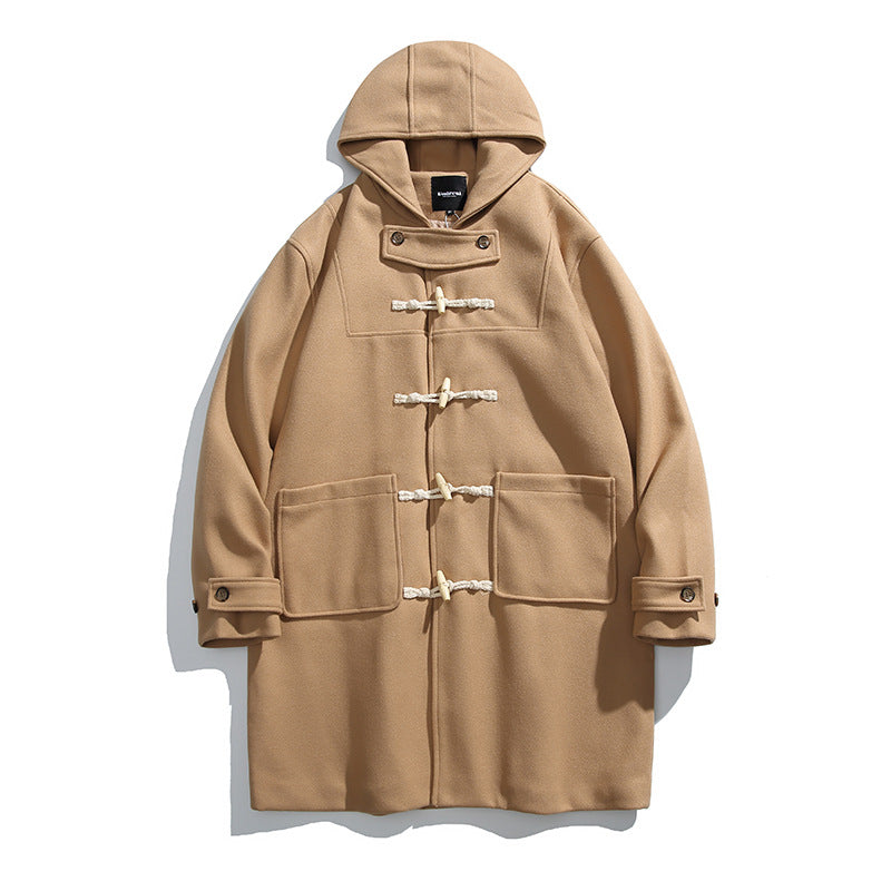 Men's wool blend duffle coat with hood and toggle closures Chichicherry