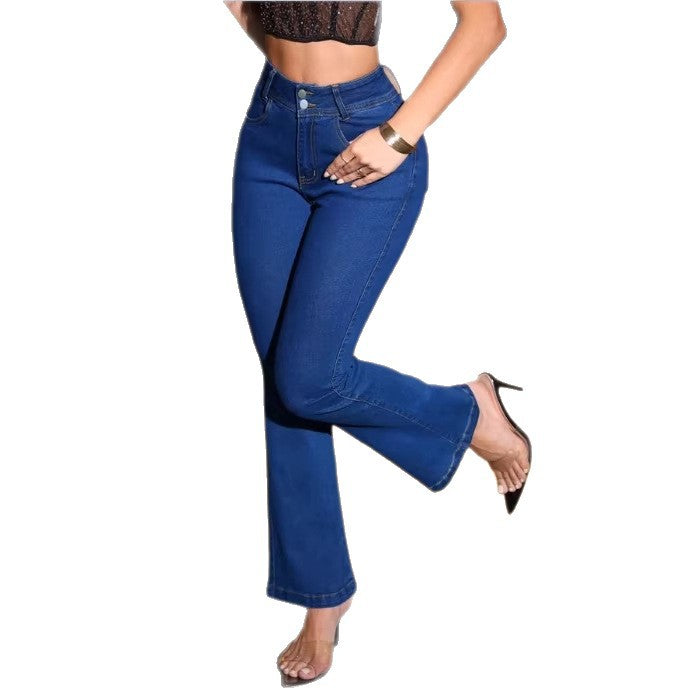 Women Sculpting High-Waist Bootcut Jeans with Sculpting Stretch Waistband Chichicherry